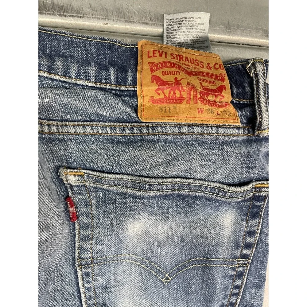 Levis 511 Jeans Mens 34x32 Blue Medium Wash Faded Denim Slim Straight‎